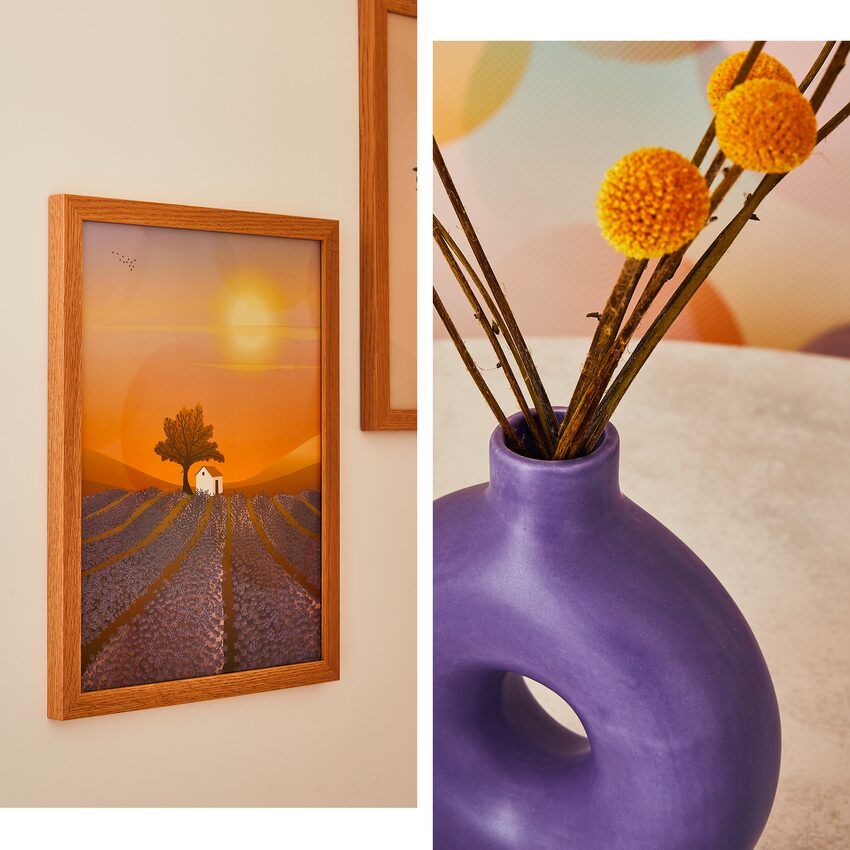 Affiche Lavender Field Vissevasse et vase rond Varig violet