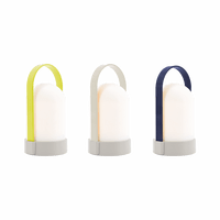 Trois lampes outdoor nomades blanches poignées colorées