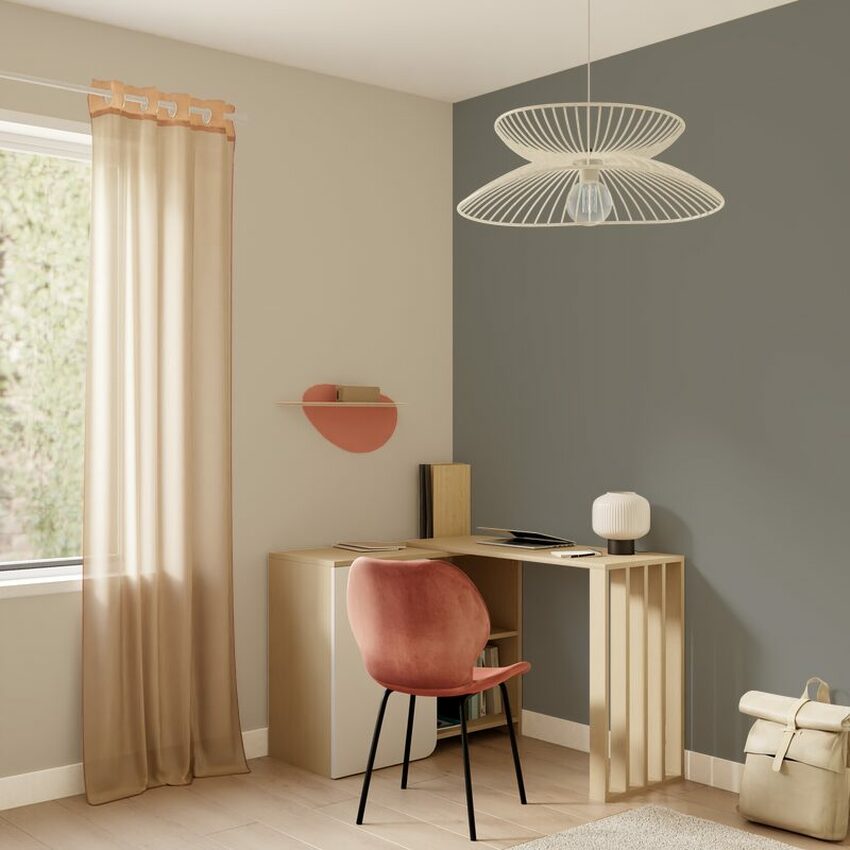 Bureau tons taupe, crème et rose