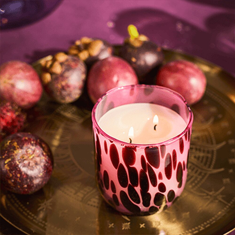 Bougie rose verre moucheté table de fête