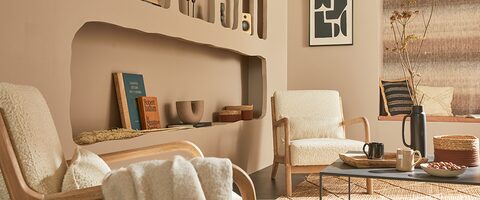 déco salon brun beige nomade