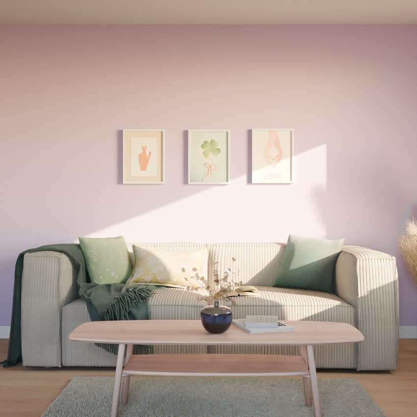meuble buffet bas chêne clair mur lilas