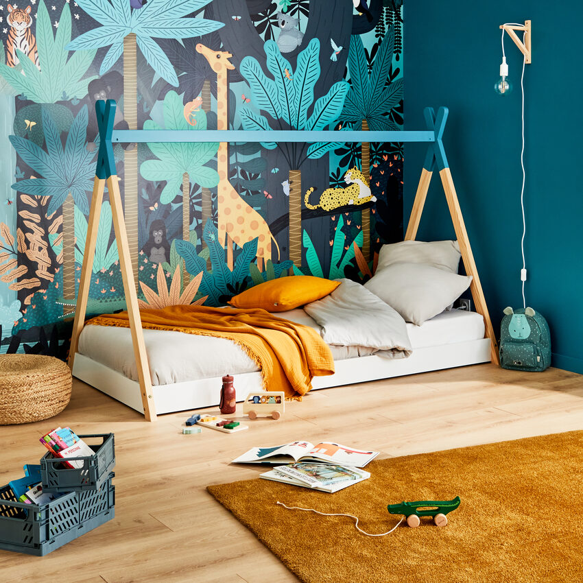 4murs papier peint animaux enfant lit cabane
