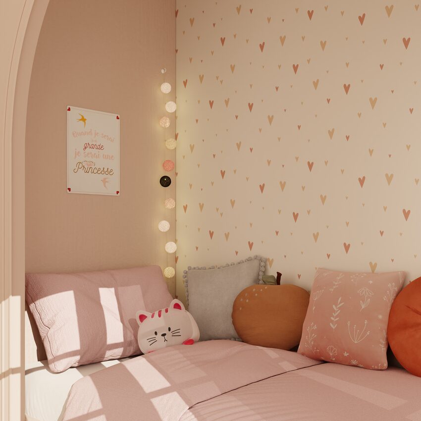 Déco chambre fille papier peint coeur