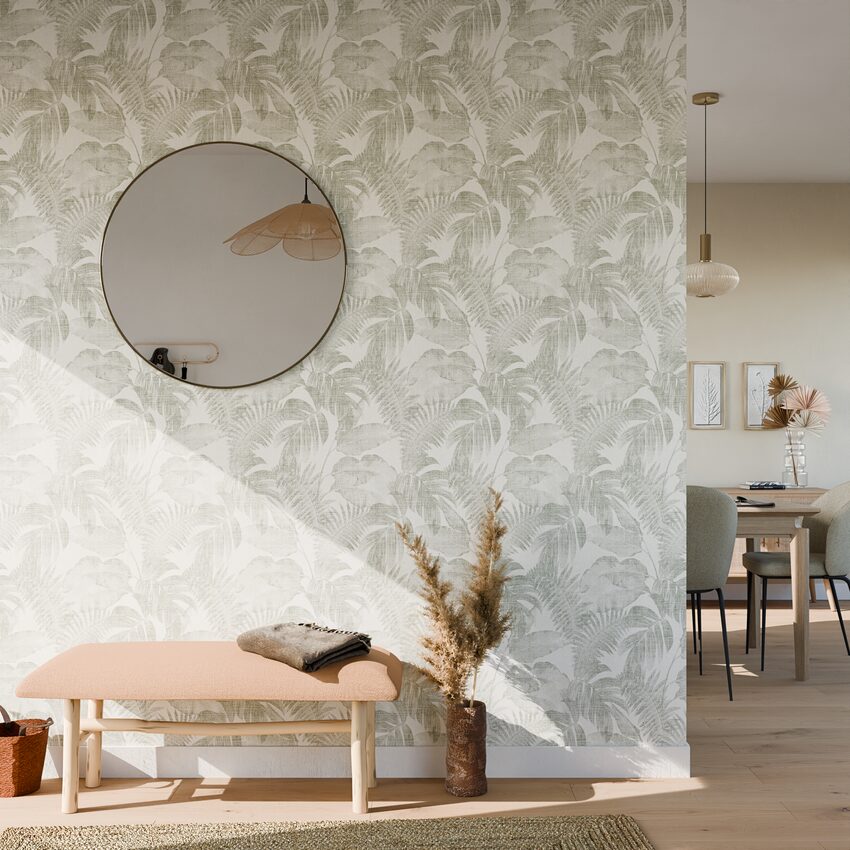 Papier peint pré-encollé motif jungle vert de gris