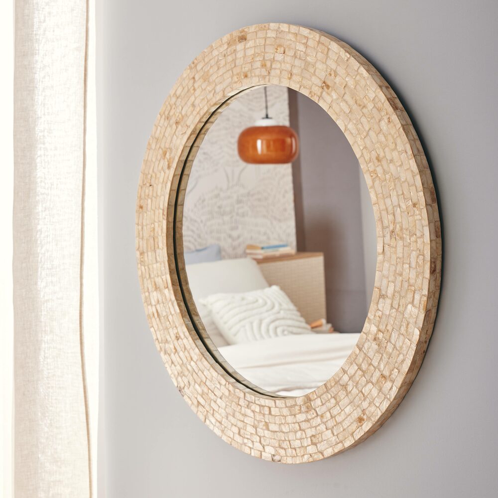 miroir rond cadre minéral