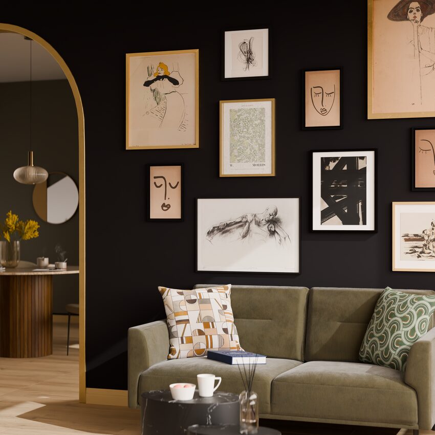 mur de cadres déco salon chic