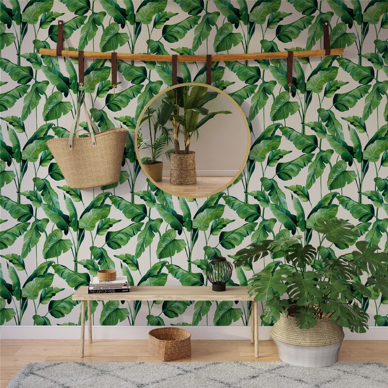 Papier peint intissé TROPICAL LEAVES coloris blanc