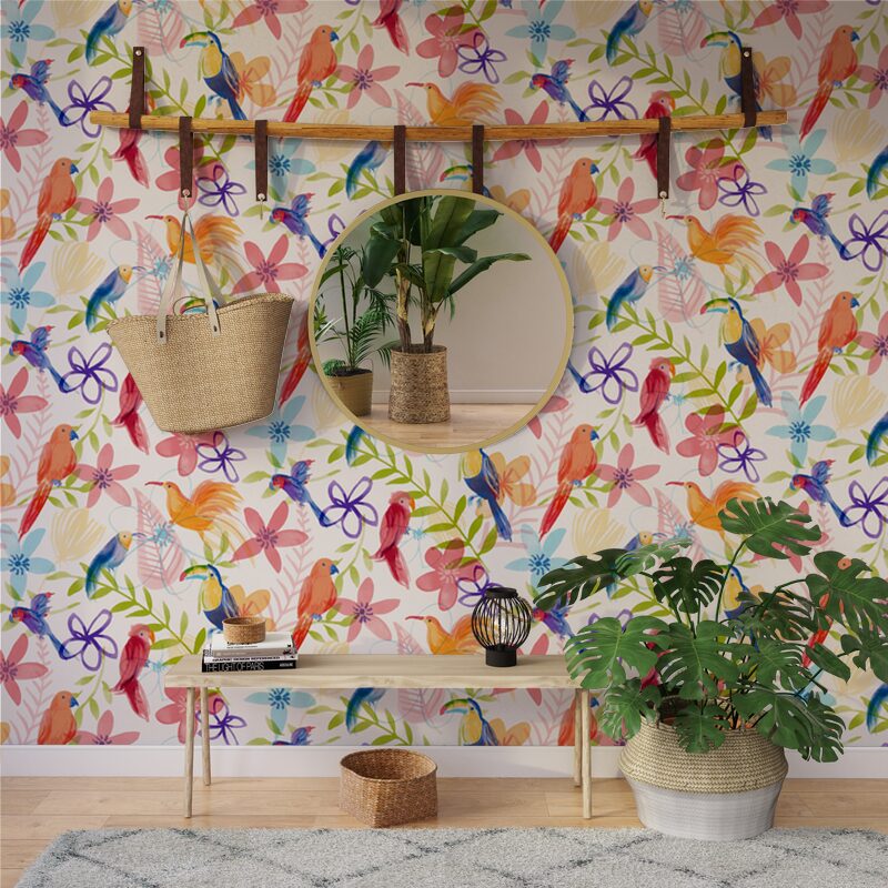 Papier peint PARROTS coloris blanc