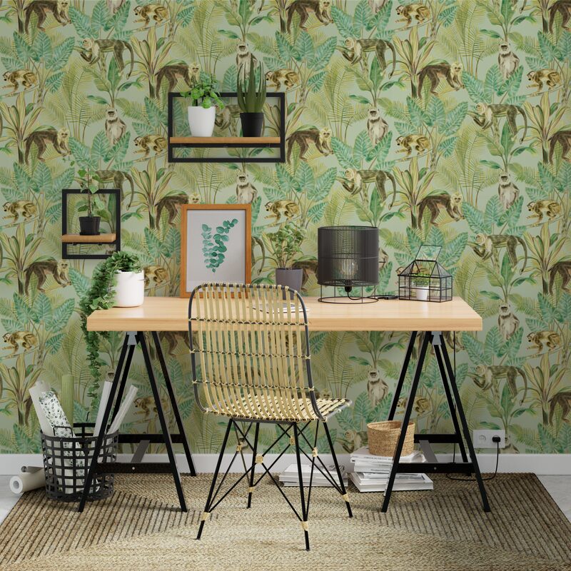 Papier peint intissé BALI coloris vert bambou