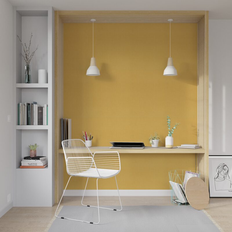 Papier peint intissé BENSIMON TOILE coloris jaune moutarde