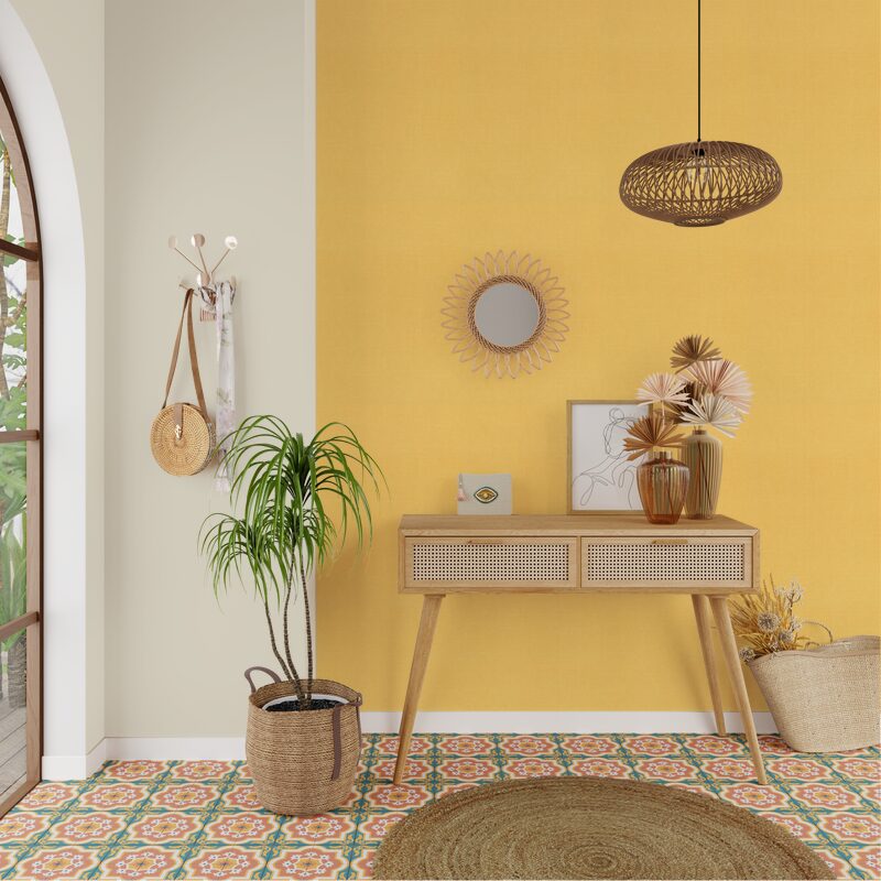 Papier peint intissé BENSIMON TOILE coloris jaune moutarde
