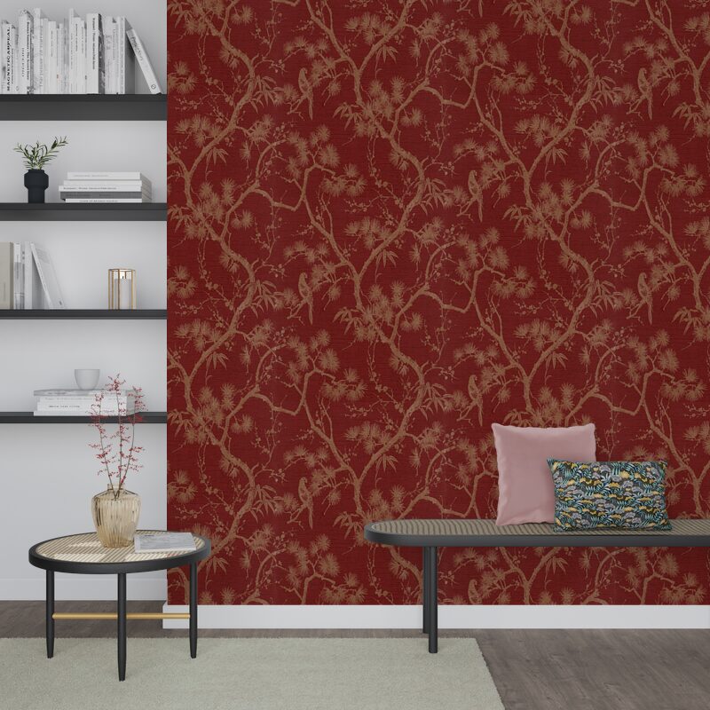 Papier peint intissé TOKYO TREE X METROPOLITAN STORIES coloris rouge bordeaux