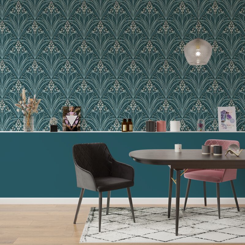Papier peint intissé ELIZABETH coloris bleu paon