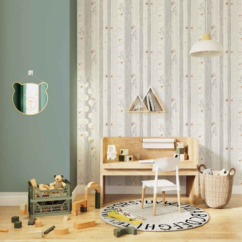 Papier peint intissé BIRCH TREE coloris blanc cassé