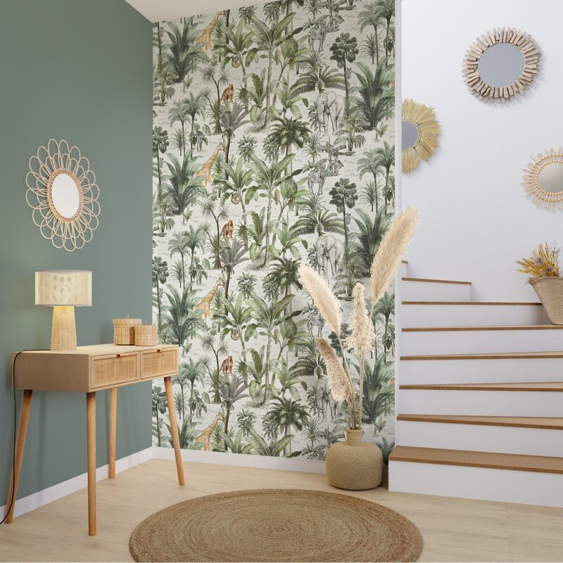 Papier peint intissé MOMBASA coloris vert olive