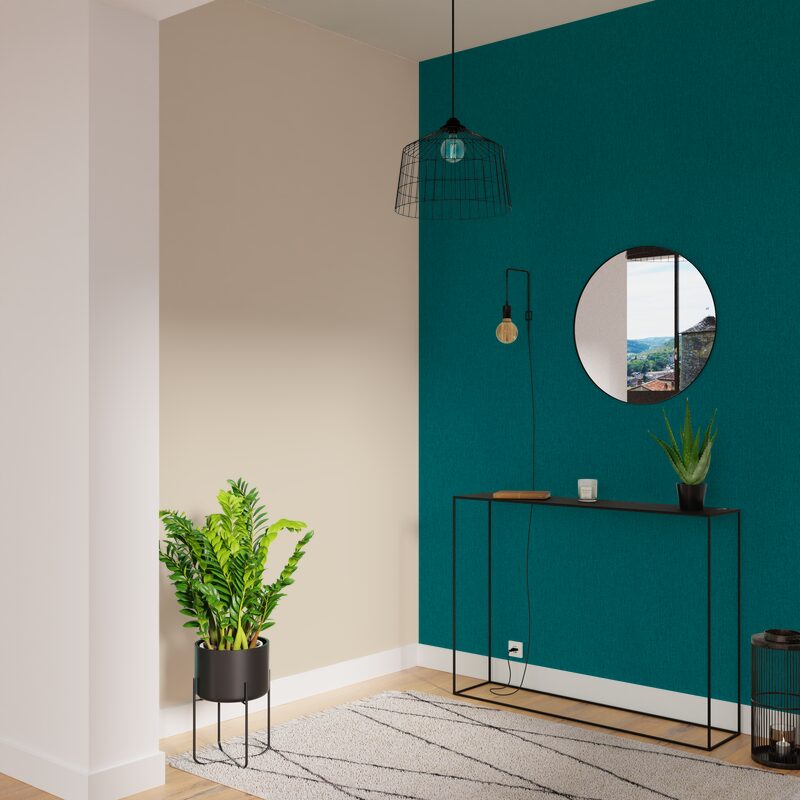 Papier peint intissé CALICO coloris bleu vert