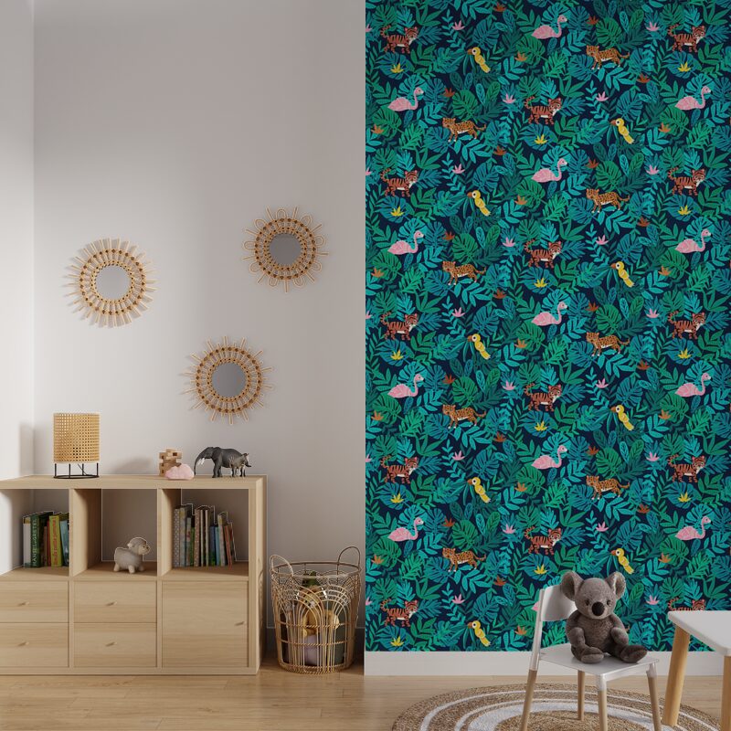 Papier peint intissé JUNGLE KIDS BY E.RIVASSOUX coloris bleu marine