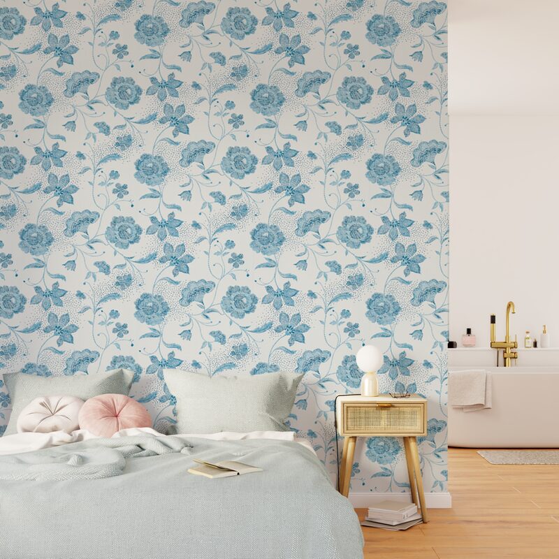Papier peint intissé AMBROISE coloris bleu acier