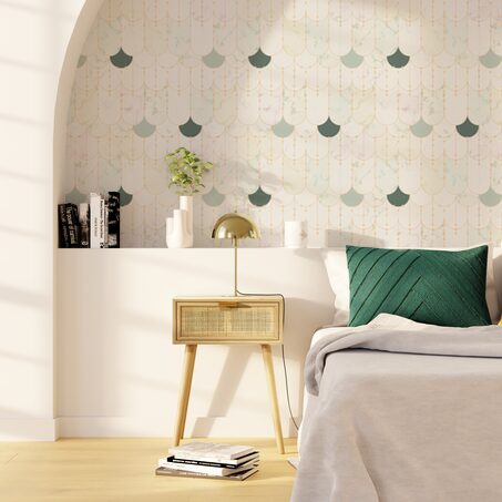 Papier peint intissé REBECCA coloris Blanc et vert
