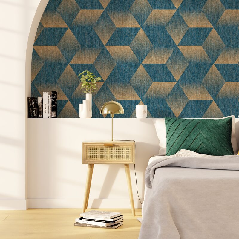 Papier peint intissé CHARLESTOWN coloris bleu doré