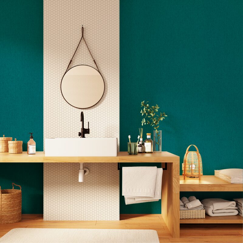 Papier peint intissé CALICO coloris bleu vert