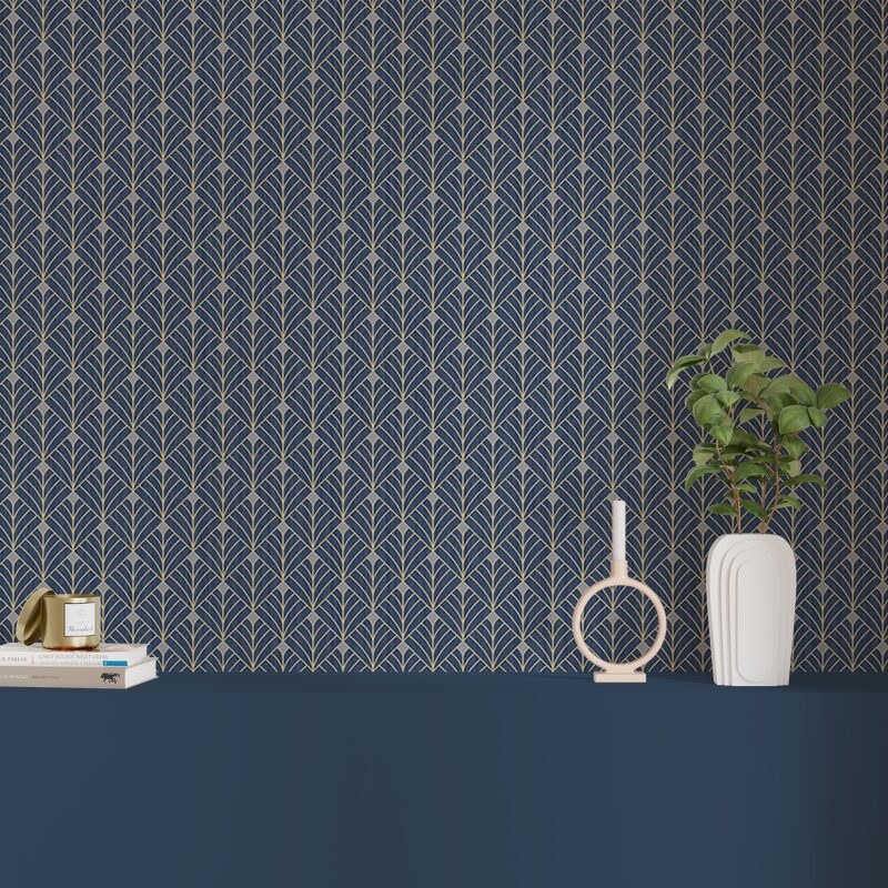 Papier peint intissé CAROLYN coloris bleu nuit et doré