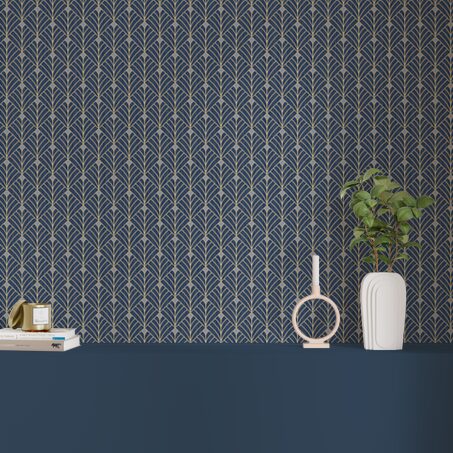 Papier peint intissé CAROLYN coloris bleu nuit et doré