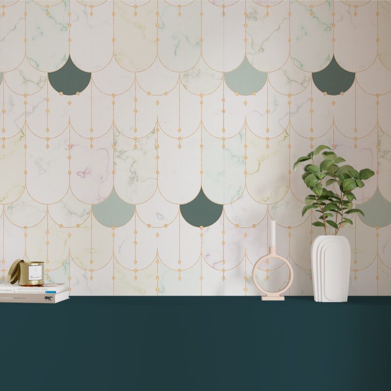 Papier peint intissé REBECCA coloris Blanc et vert