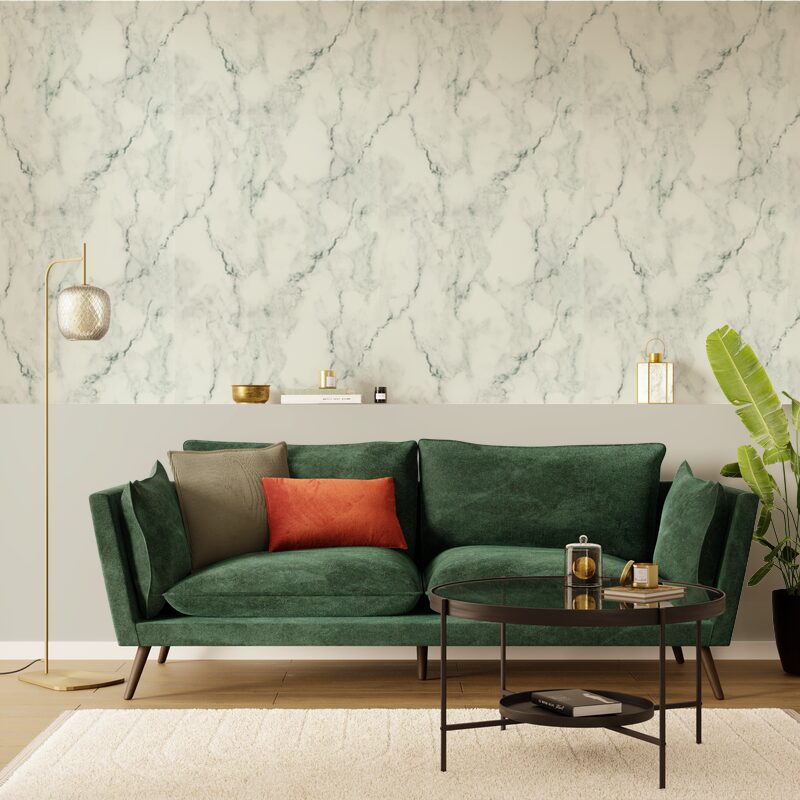 Papier peint intissé CARRARE coloris vert de gris