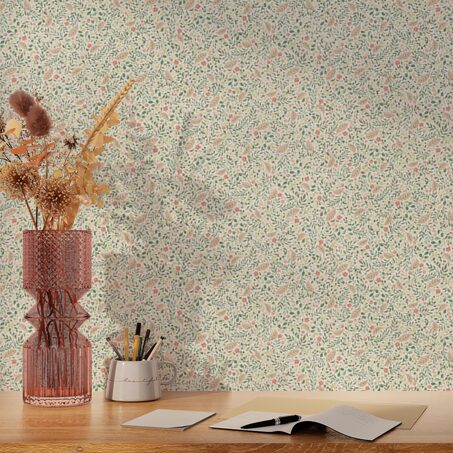 Papier peint intissé NAOMI coloris vert et rose