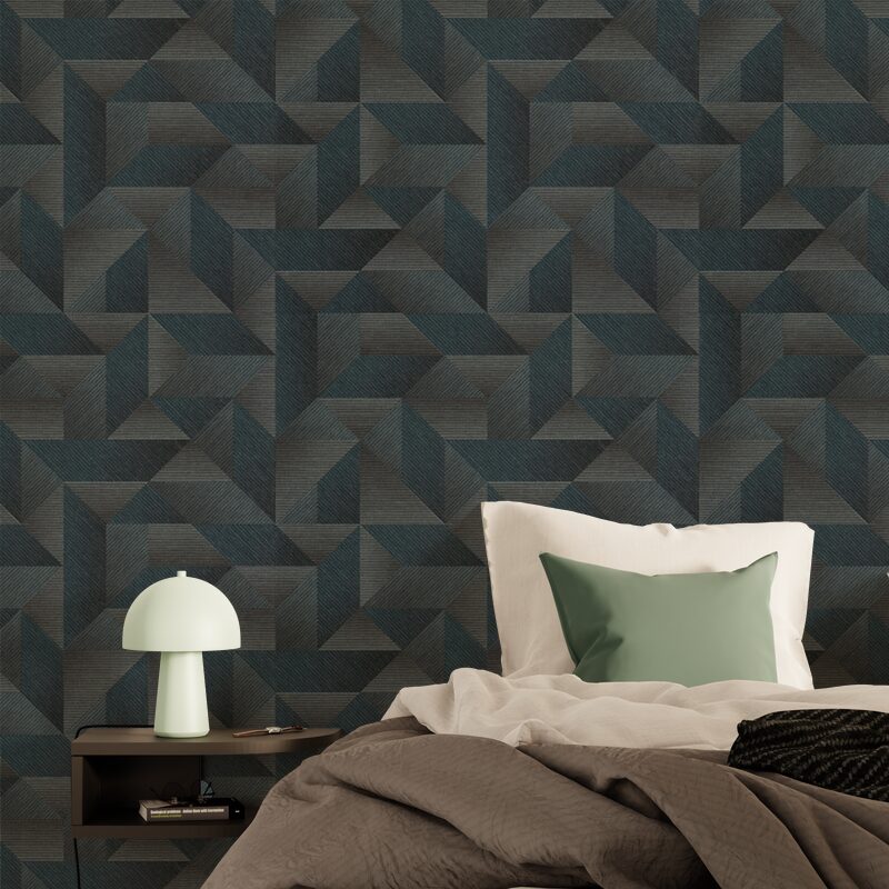 Papier peint intissé ZAKARY coloris bleu grisé et taupe