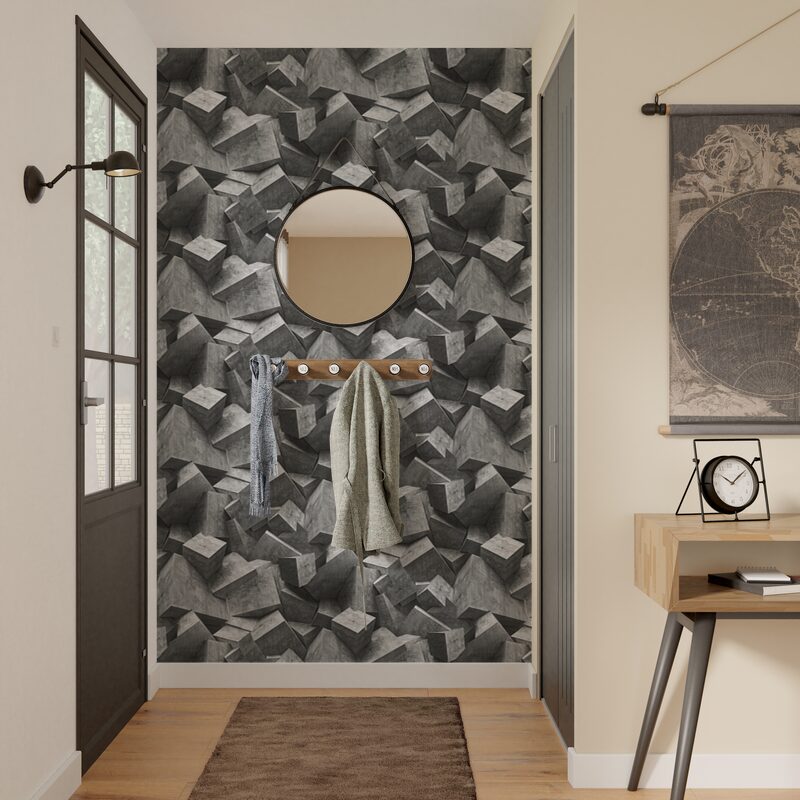 Papier peint intissé STONE FALL coloris gris béton