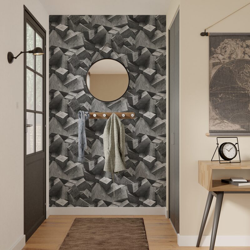 Papier peint intissé STONE FALL coloris gris béton
