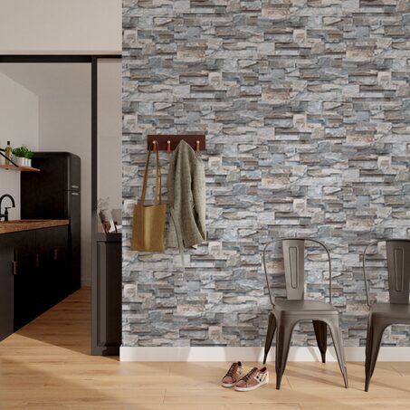 Papier peint intissé PAREMENT PIERRE NATURELLE coloris gris béton