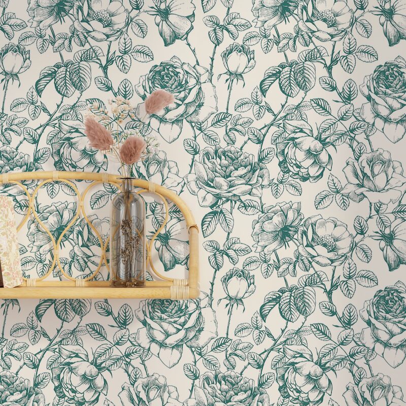 Papier peint intissé LILI BLOOM coloris vert céladon
