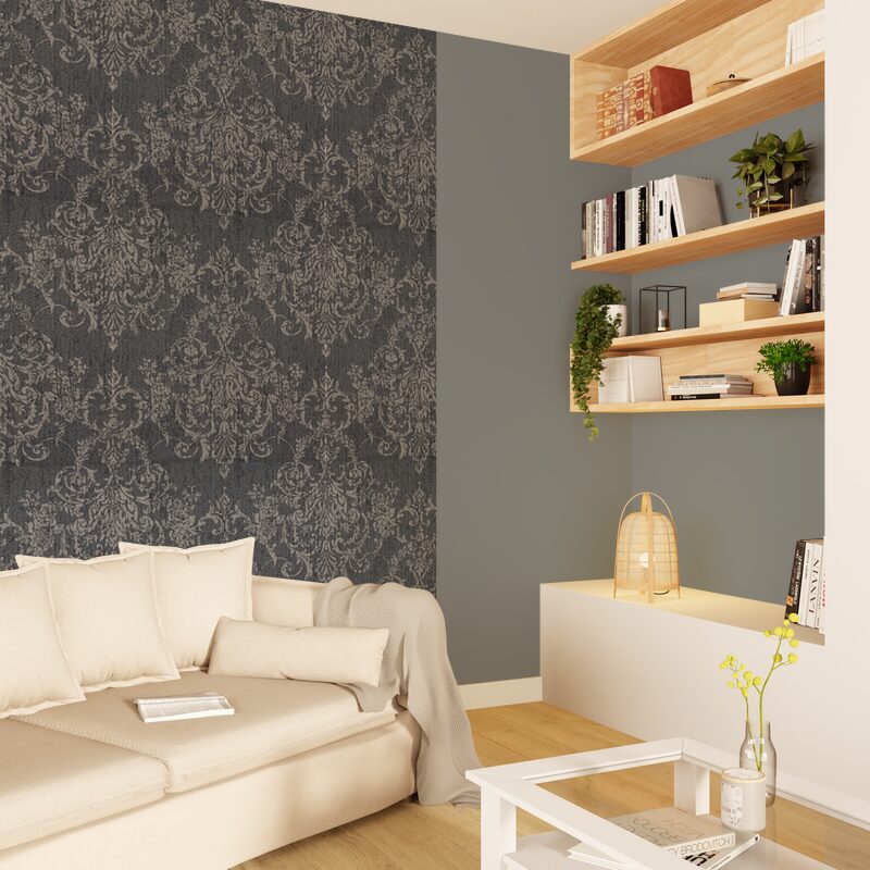 Papier peint intissé YORK DAMASK coloris noir