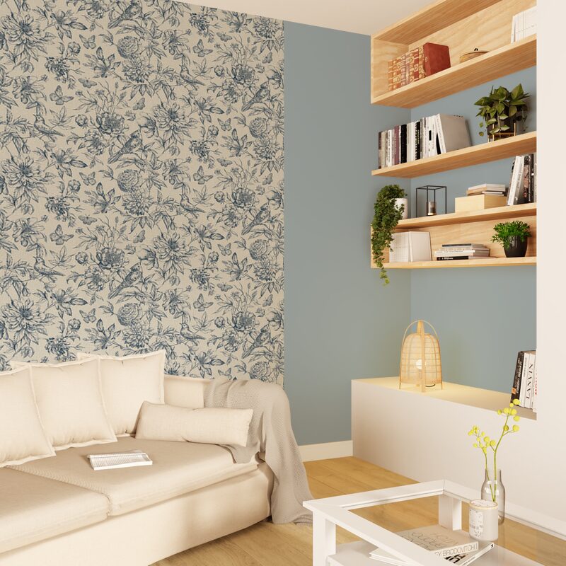 Papier peint intissé FLORENTINE GARDEN coloris bleu marine