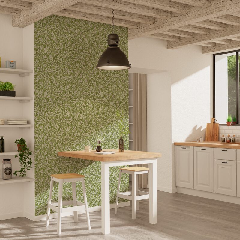Papier peint intissé LISBET coloris vert mousse
