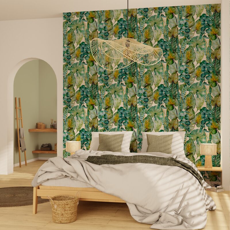 Papier peint intissé SAAYA coloris vert feuille