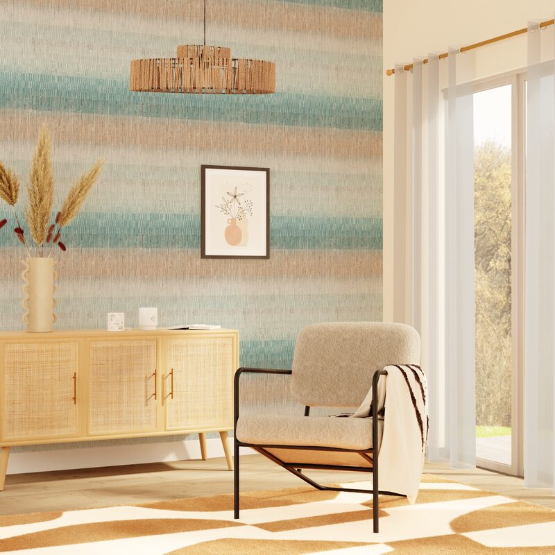 Papier peint intissé BAI SAO coloris bleu aqua