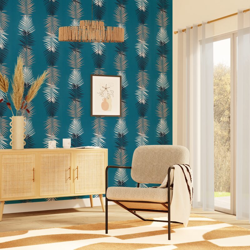 Papier peint intissé BENSIMON AKELA coloris bleu colvert