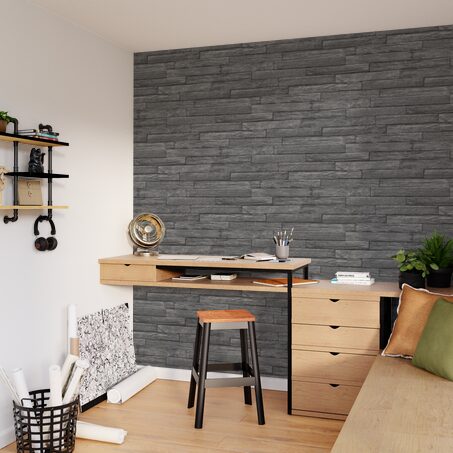 Papier peint intissé BURNT WOOD coloris Noir charbon