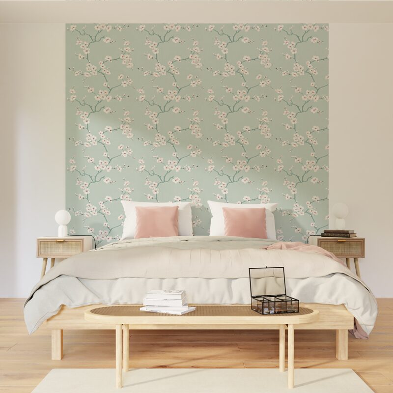 Papier peint intissé HANAMI coloris bleu aqua