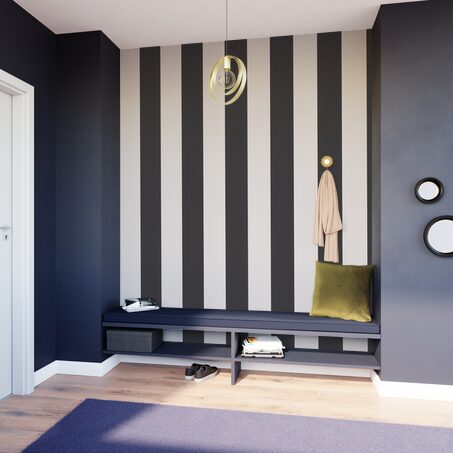 Papier peint vinyle PODIUM STRIPE coloris noir et blanc