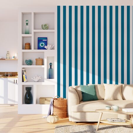 Papier peint intissé OPAL STRIPE coloris bleu paon et blanc