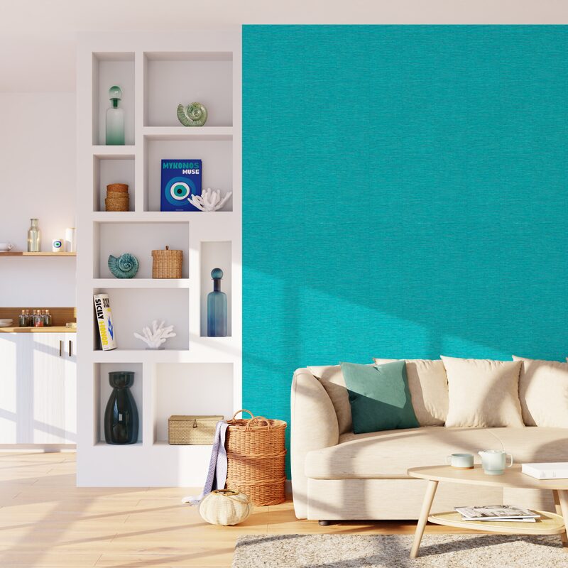 Papier peint intissé CURAÇAO coloris bleu turquoise