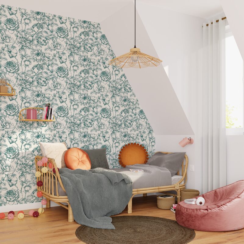 Papier peint intissé LILI BLOOM coloris vert céladon