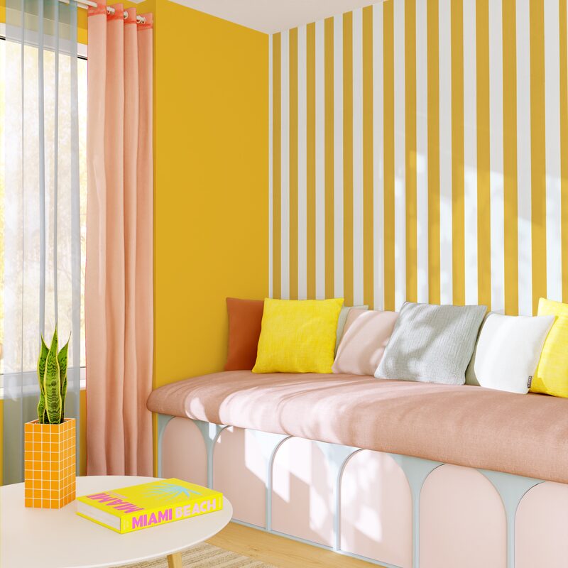 Papier peint intissé OPAL STRIPE coloris jaune moutarde et blanc