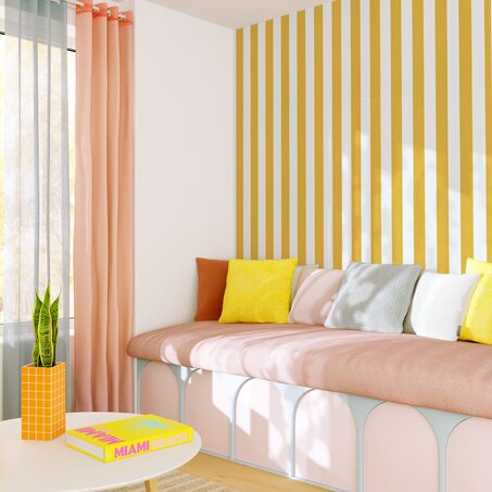 Papier peint intissé OPAL STRIPE coloris jaune moutarde et blanc
